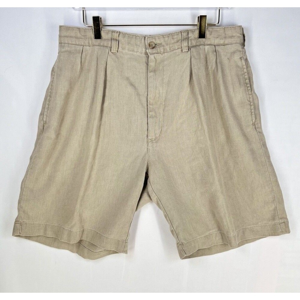Polo Ralph Lauren Linen Shorts Mens 34 (36") Vintage Pleated Beige Khaki 9" Ins